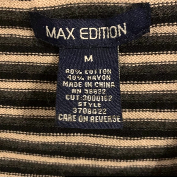 Max Edition Women’s Sweater Medium Black Beige Striped Long Sleeve Open Top - Picture 2 of 4